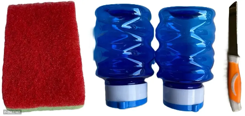 Combo Pack Of Scrub Sponge+ Salt And Pepper Bottle+ Knife