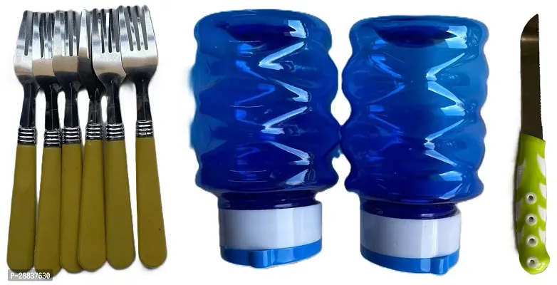 Combo Pack Of Handle Fork Spoon+ Salt And Pepper Bottle+ Knife