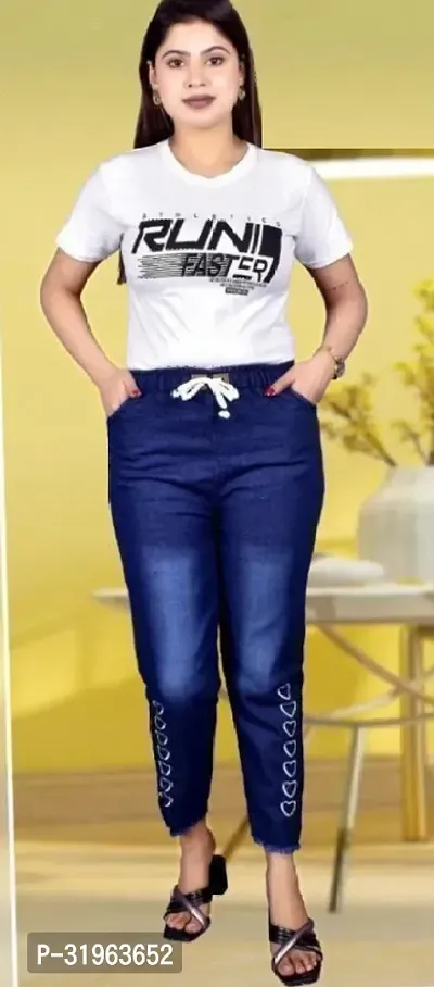 Stylish Blue Denim Embellished Jeans For Women