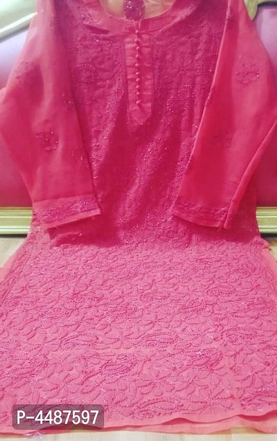 Elegant Pink Georgette Front Resham Jaal Kurta For Women