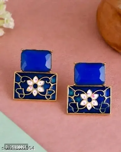 Blue Meenakri  Stone Fancy Earrings-thumb0