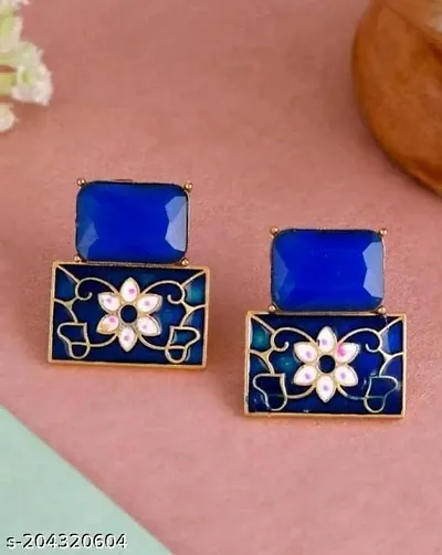 Blue Meenakri  Stone Fancy Earrings
