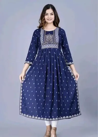 Women Embroidered Viscose Rayon Straight Kurta