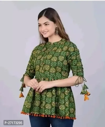 Elegant Green Rayon Printed Top For Women