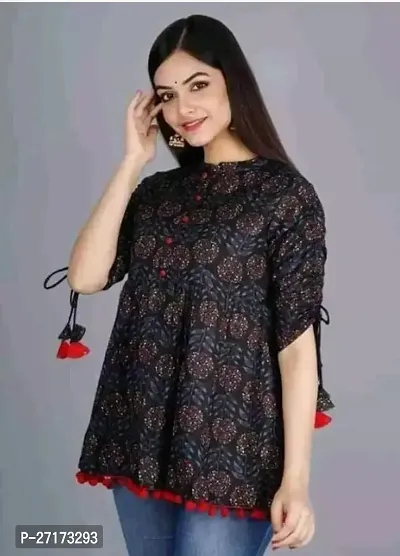 Elegant Black Rayon Printed Top For Women