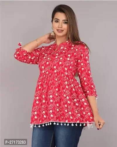 Elegant Red Rayon Printed Top For Women