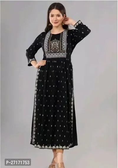 Attractive Black Printed Rayon A-Line Kurta For Women-thumb0