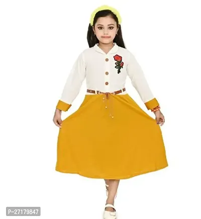 Fabulous Yellow Cotton Blend Printed Frocks For Girls