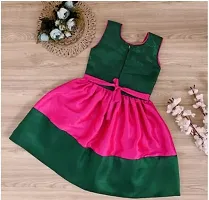 Fabulous Green Silk Blend Printed Frocks For Girls-thumb1