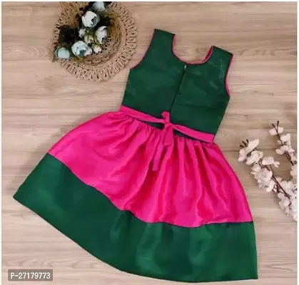 Fabulous Green Silk Blend Printed Frocks For Girls-thumb2