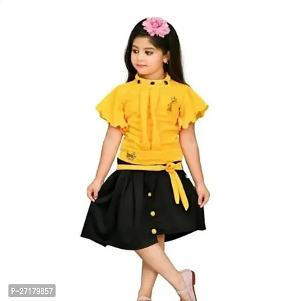 Fabulous Yellow Cotton Blend Printed Frocks For Girls