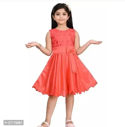 Fabulous Peach Cotton Blend Printed Frocks For Girls-thumb0