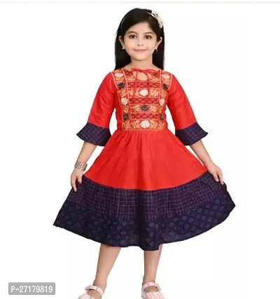 Fabulous Red Cotton Blend Printed Frocks For Girls-thumb0