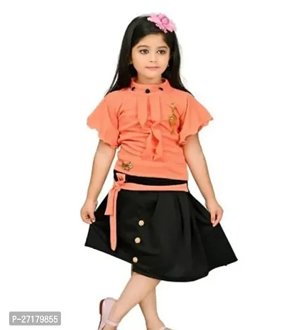 Fabulous Peach Cotton Blend Printed Frocks For Girls