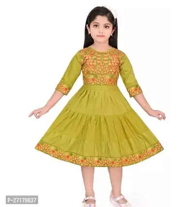 Fabulous Green Cotton Blend Printed Frocks For Girls