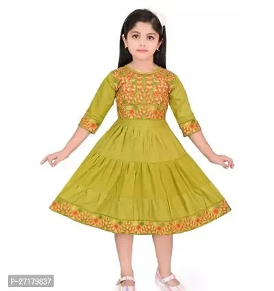 Fabulous Green Cotton Blend Printed Frocks For Girls-thumb0