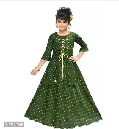 Fabulous Green Cotton Blend Printed Frocks For Girls