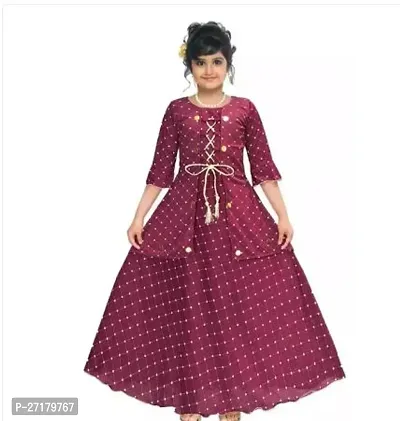 Fabulous Maroon Cotton Blend Printed Frocks For Girls