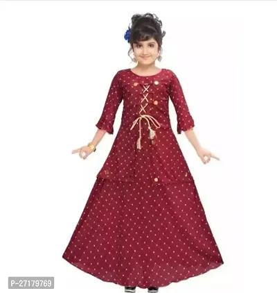 Fabulous Red Cotton Blend Printed Frocks For Girls-thumb0