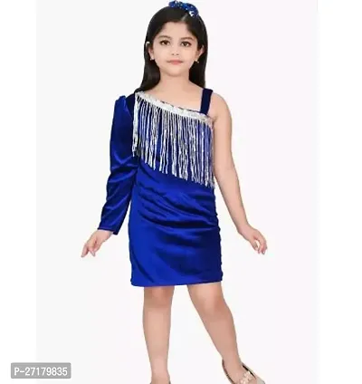 Fabulous Navy Blue Cotton Blend Printed Frocks For Girls-thumb0