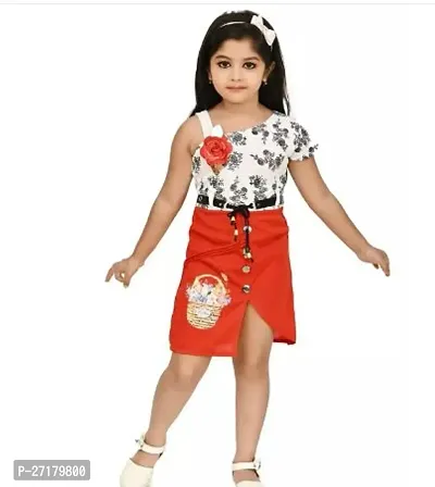 Fabulous Red Cotton Linen Printed Frocks For Girls-thumb0