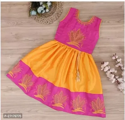 Fabulous Pink Silk Blend Printed Frocks For Girls