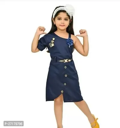 Fabulous Navy Blue Cotton Blend Printed Frocks For Girls-thumb0