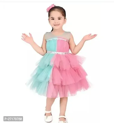 Fabulous MultiColor Net Printed Frocks For Girls-thumb0