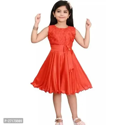 Fabulous Orange Cotton Blend Printed Frocks For Girls