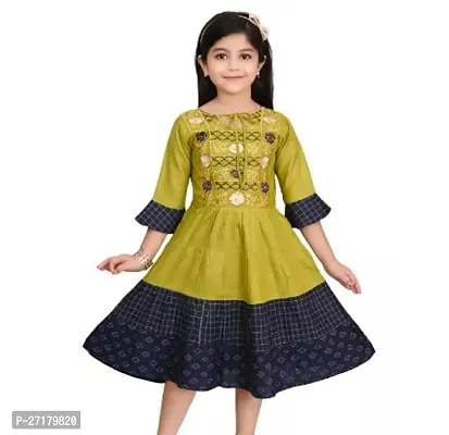 Fabulous Green Cotton Blend Printed Frocks For Girls