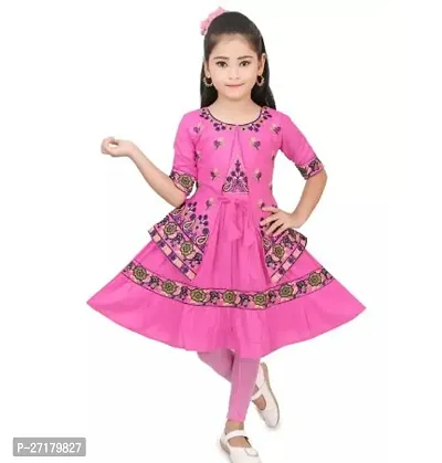 Fabulous Pink Cotton Blend Printed Frocks For Girls