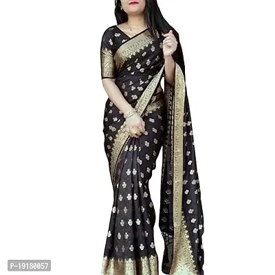 Stylish Black Banarasi Silk Saree With Blouse Piece For Women