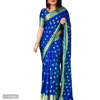 Stylish Navy Blue Banarasi Silk Saree With Blouse Piece For Women-thumb0