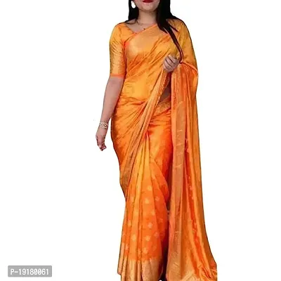 Stylish Orange Banarasi Silk Saree With Blouse Piece For Women