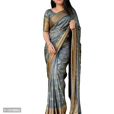 Stylish Blue Banarasi Silk Saree With Blouse Piece For Women-thumb0