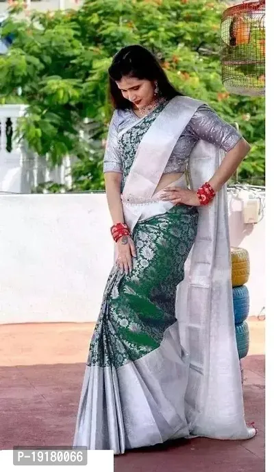 Stylish Green Banarasi Silk Saree With Blouse Piece For Women