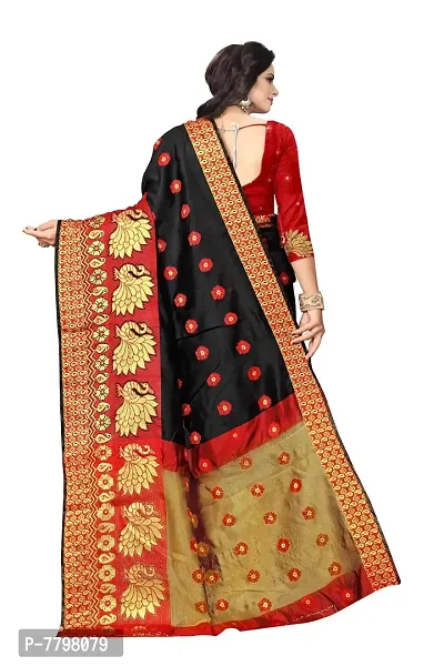 Dwiza Enterprise women's ethnic wear jacquard banarasi cotton silk saree (Black)-thumb3