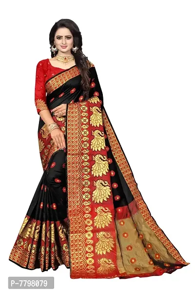 Dwiza Enterprise women's ethnic wear jacquard banarasi cotton silk saree (Black)-thumb0