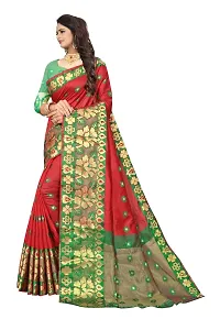 Dwiza Enterprise Women's Banarasi Cotton Silk Saree With Blouse Piece (Red)-thumb1