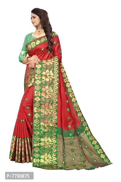 Dwiza Enterprise Women's Banarasi Cotton Silk Saree With Blouse Piece (Red)-thumb2