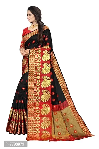 Dwiza Enterprise women's ethnic wear jacquard banarasi cotton silk saree (Black)-thumb2