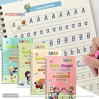 Magic Book for Kids, Sank Magic Practice Copybook, (4 Book+10 Refill+1 Pen+1 Grip) Number Tracing Book for Pre-Schoolers with Pen, Magic Calligraphy Copybook Set Writing Tool for Kids.