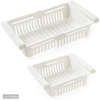 Set of 4 Adjustable Refrigerator plastic Storage Basket, Expandable Fridge Rack, Sliding Vegetable Organizer Tray Box, Freeze Space Saver Drawer.-thumb0