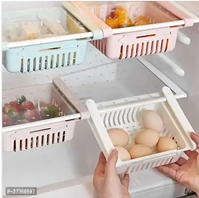 Expandable Adjustable Fridge Storage Basket Under Shelf Fridge Organiser Rack Space Saver Refrigerator Sliding Drawers - Unbreakable, Random Colours (Multicolor).