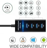 4 Port USB 3.0 Hub with Hi-Speed Data Transfer, LED Indication, 15cm Cable, Backward Compatible, Multi Device onnection, Plug Play Usage, Glossy Finish and Lightweight .-thumb1