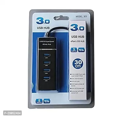 4 Port USB 3.0 Hub with Hi-Speed Data Transfer, LED Indication, 15cm Cable, Backward Compatible, Multi Device Connection, Plug Play Usage-thumb0