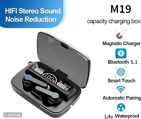 M19 Bluetooth 5.1 Wireless Earbuds Touch Waterproof IP7X LED Digital Display Bluetooth Headset (Black, True Wireless)-thumb2