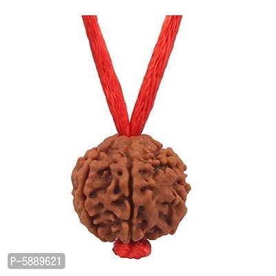 Natural 4 Face Four Mukhi Nepali Rudraksha Simple Pendant with Red Thread Shiva Devotional Locket Original and Certified Astrology Jewelry For Men Women-thumb0