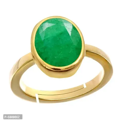 Natural Gold Plated Adjustable Green Emerald 3.25 Ratti Stone Ring Oval Shape Faceted Cut for Men And Women in Size 6 To 15-thumb2
