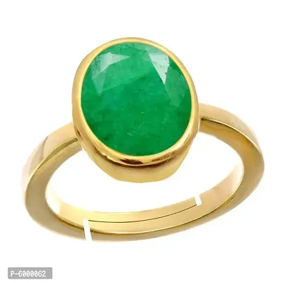 Natural Gold Plated Adjustable Green Emerald 3.25 Ratti Stone Ring Oval Shape Faceted Cut for Men And Women in Size 6 To 15-thumb0